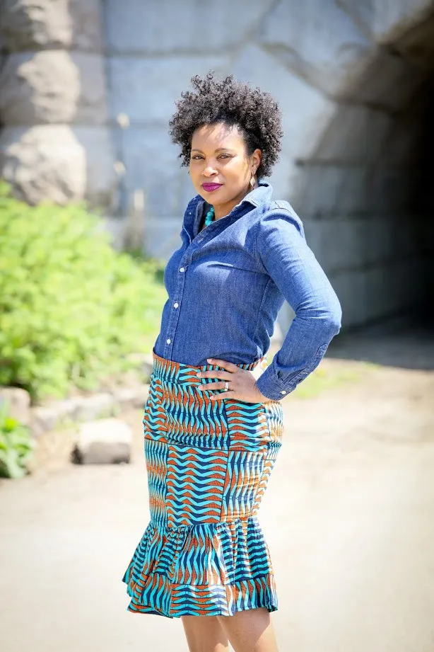 Idumota Pencil Skirt-Orange Turquoise