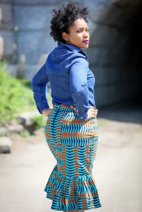 Idumota Pencil Skirt-Orange Turquoise