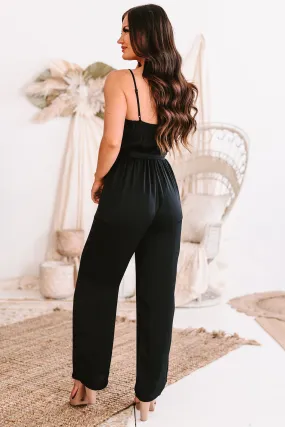 Insider Scoop Satin Surplice Jumpsuit (Black)