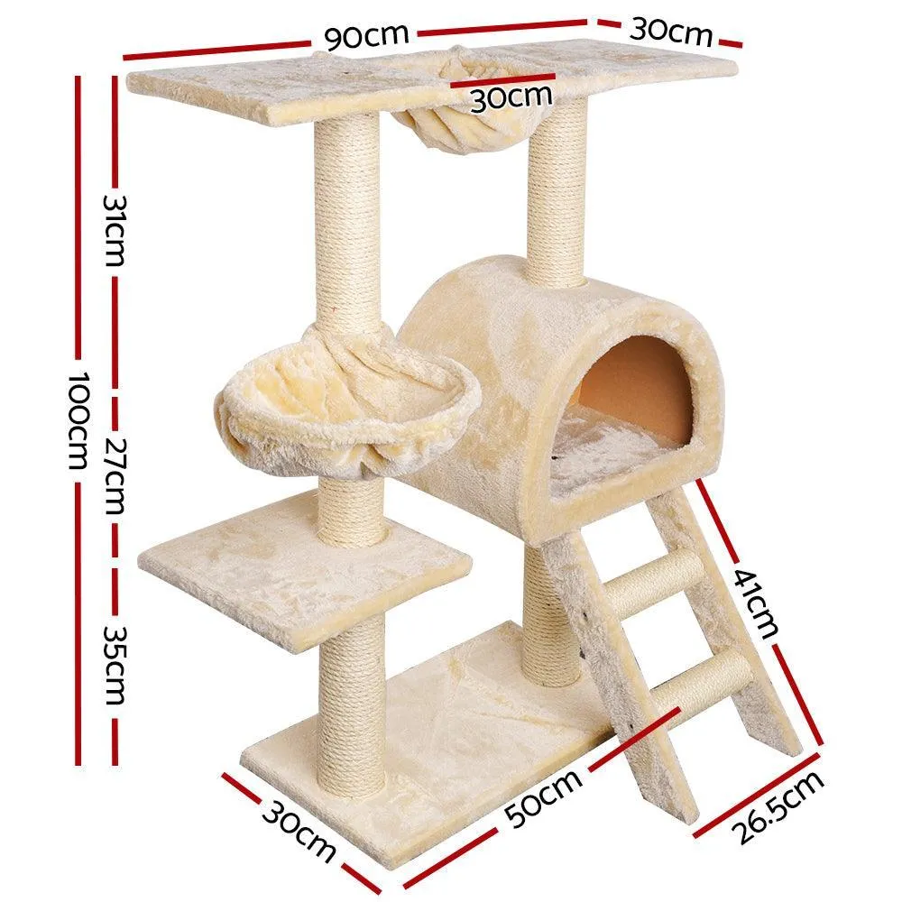 i.Pet Cat Tree 100cm Trees Scratching Post Scratcher Tower Condo House Furniture Wood Beige