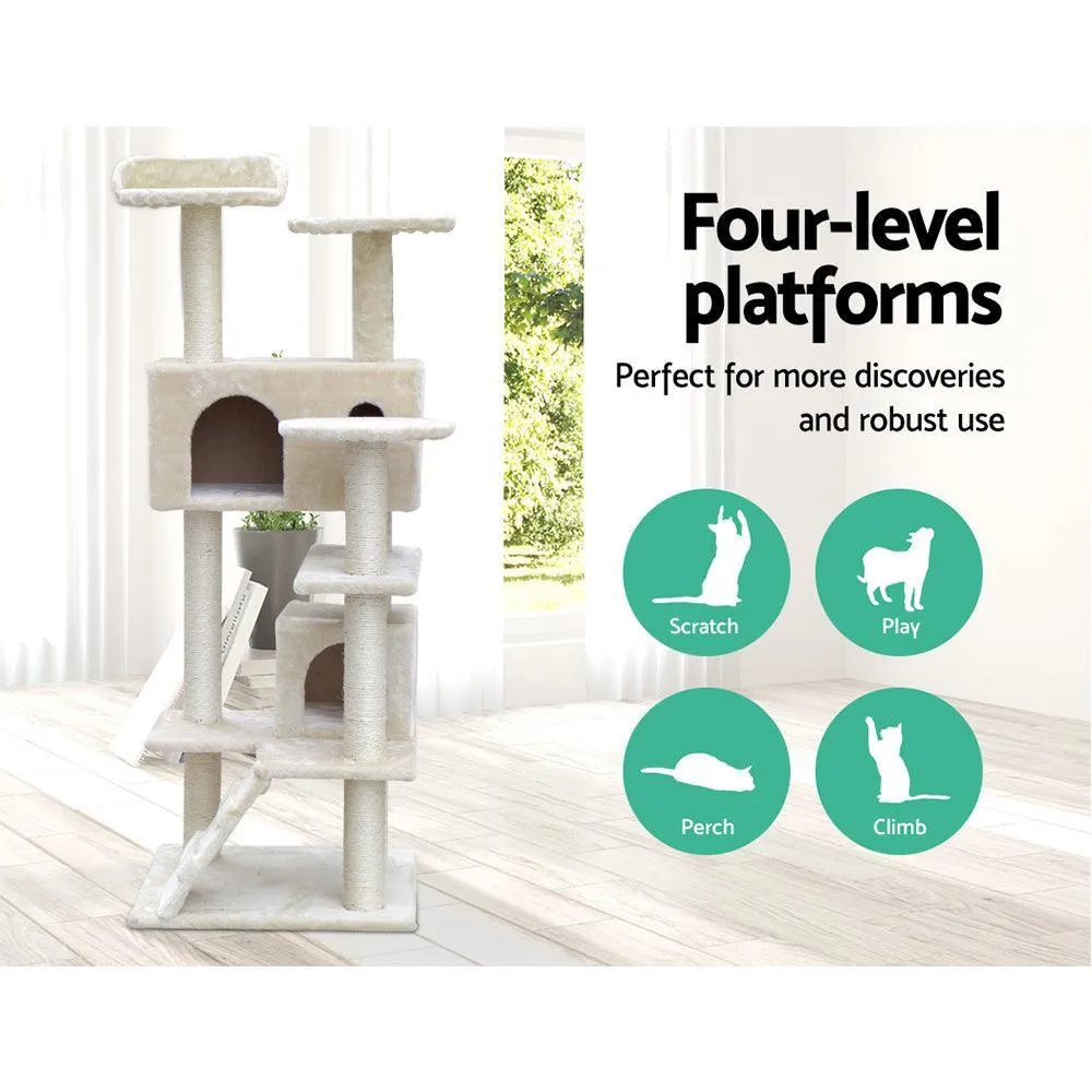 i.Pet Cat Tree 134cm Trees Scratching Post Scratcher Tower Condo House Furniture Wood Beige