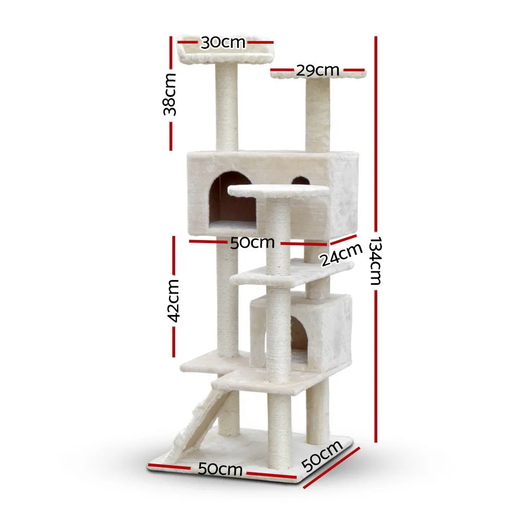 i.Pet Cat Tree 134cm Trees Scratching Post Scratcher Tower Condo House Furniture Wood Beige