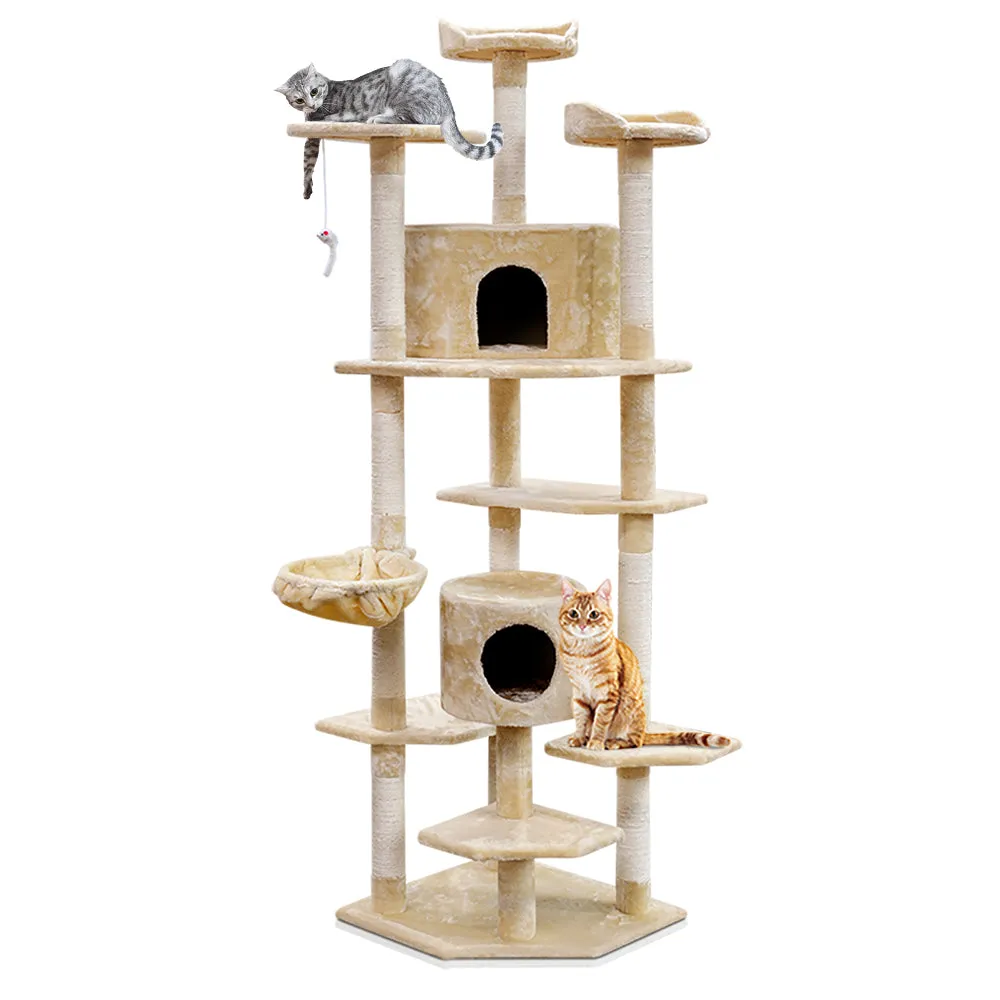 i.Pet Cat Tree 203cm Trees Scratching Post Tower Condo House Furniture Wood Beige