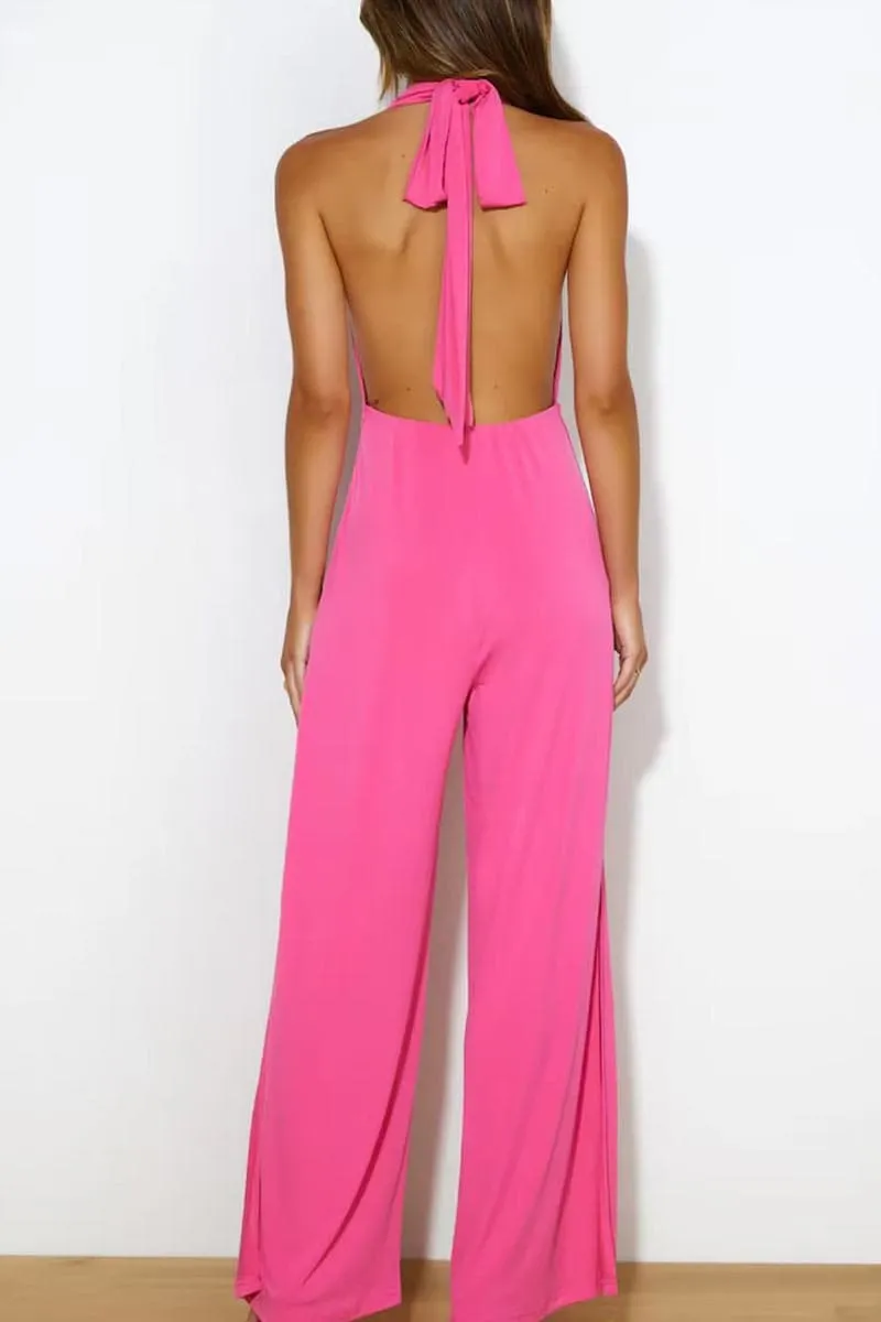 JB683 Halter Backless Wide Leg Jumpsuit