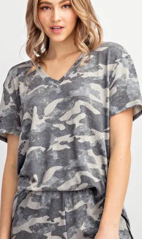 Jenna in Camo V-Neck Top