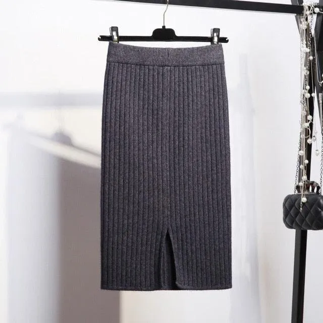 Knitted Elegant Midi Pencil Skirt