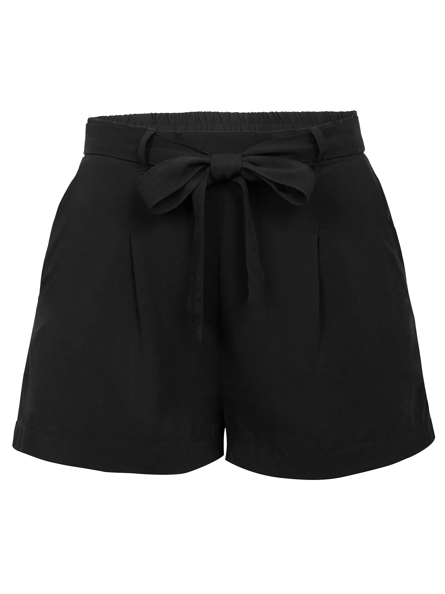 KOGMO Womens Casual Solid Woven Shorts With Self Tie Bow and Elastic Wasit Band