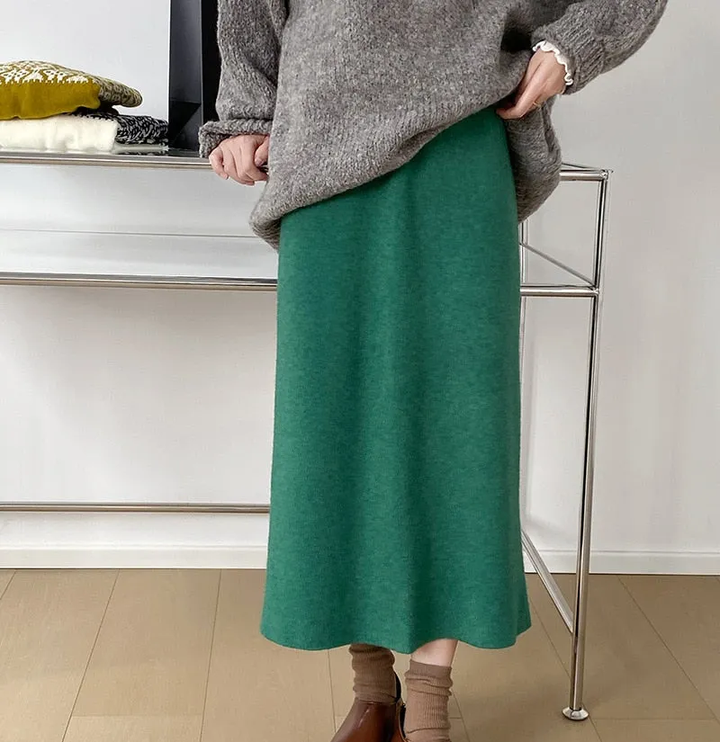 [Korean Style] 6 Colors Soft Feel Straight Winter Long Skirt w/ Slit