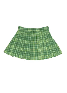 L plaid pleated mini skirt in tree frog