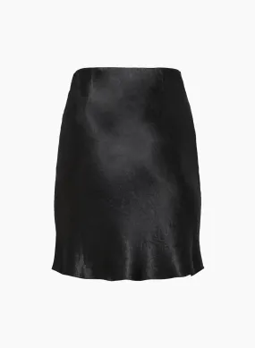 Lea Satin Mini Skater Skirt - Black