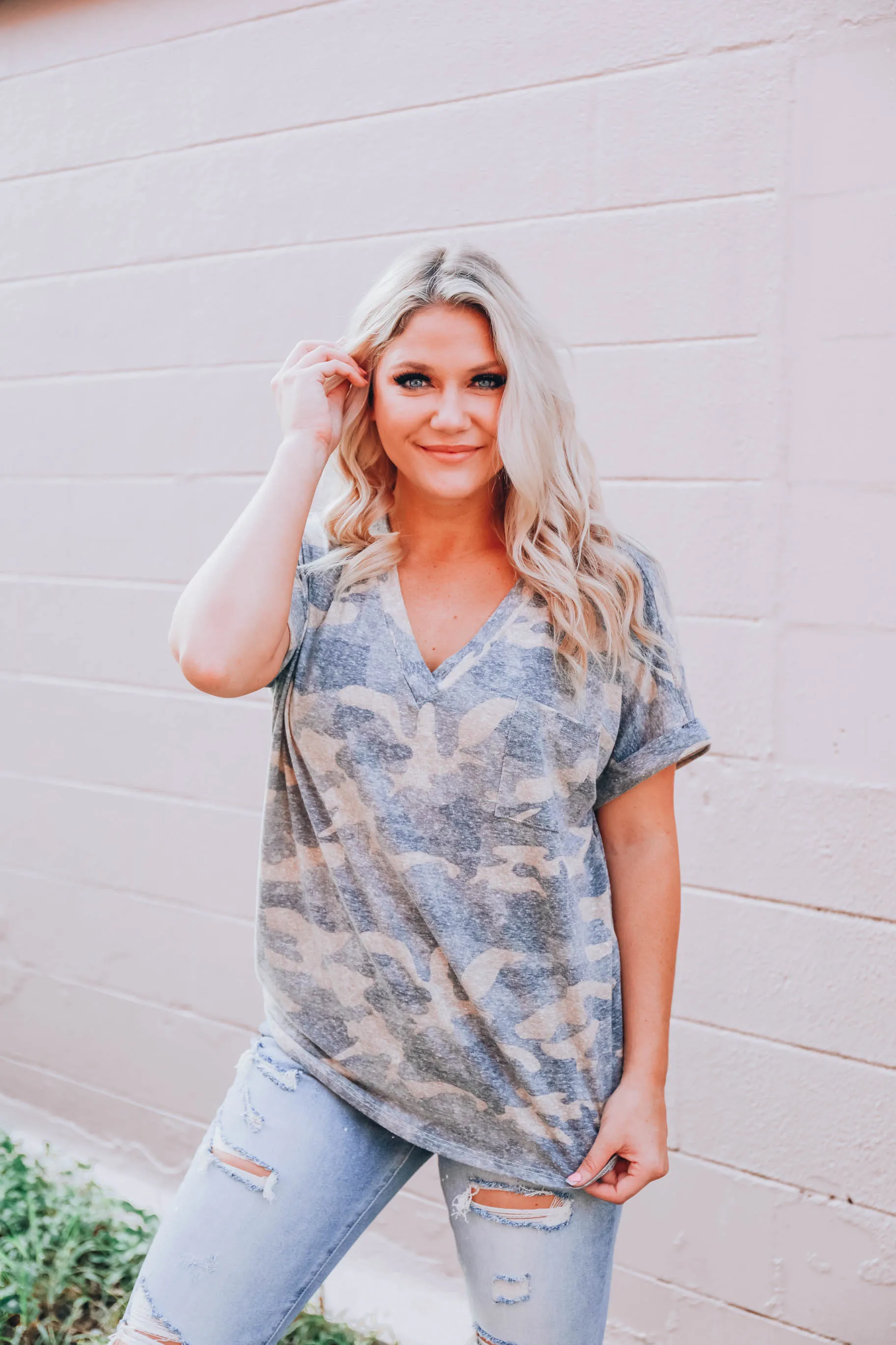 Light Camo V-Neck Tee