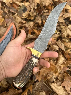 Limited Edition 13" Handcrafted Damascus Steel Outdoor Knife with Stag Handle