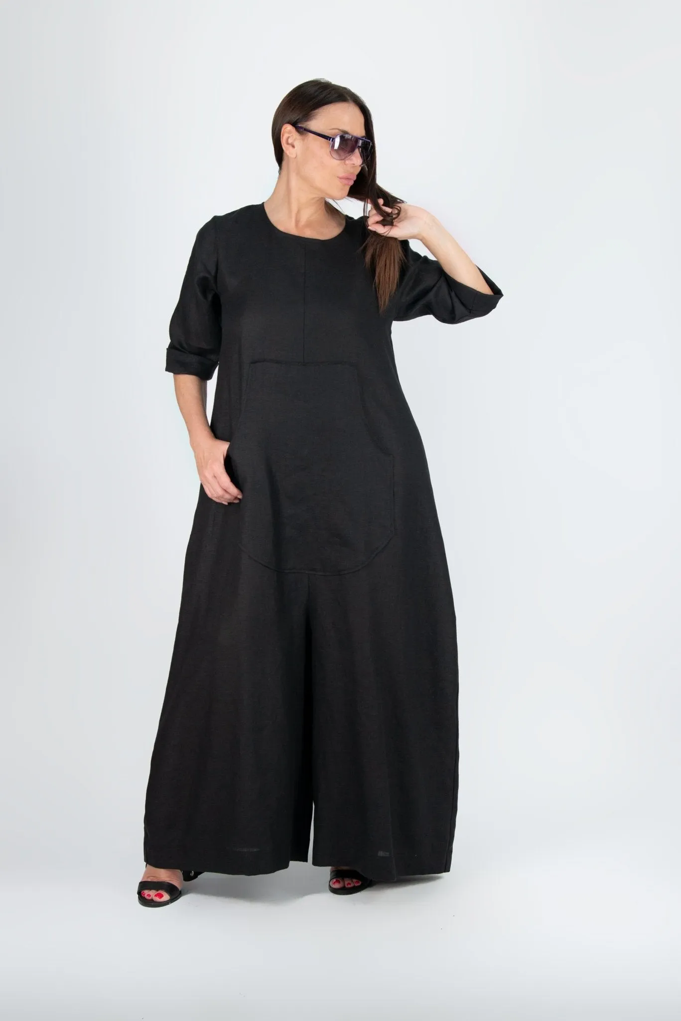 LISA Wide Linen Plus Size Jumpsuit