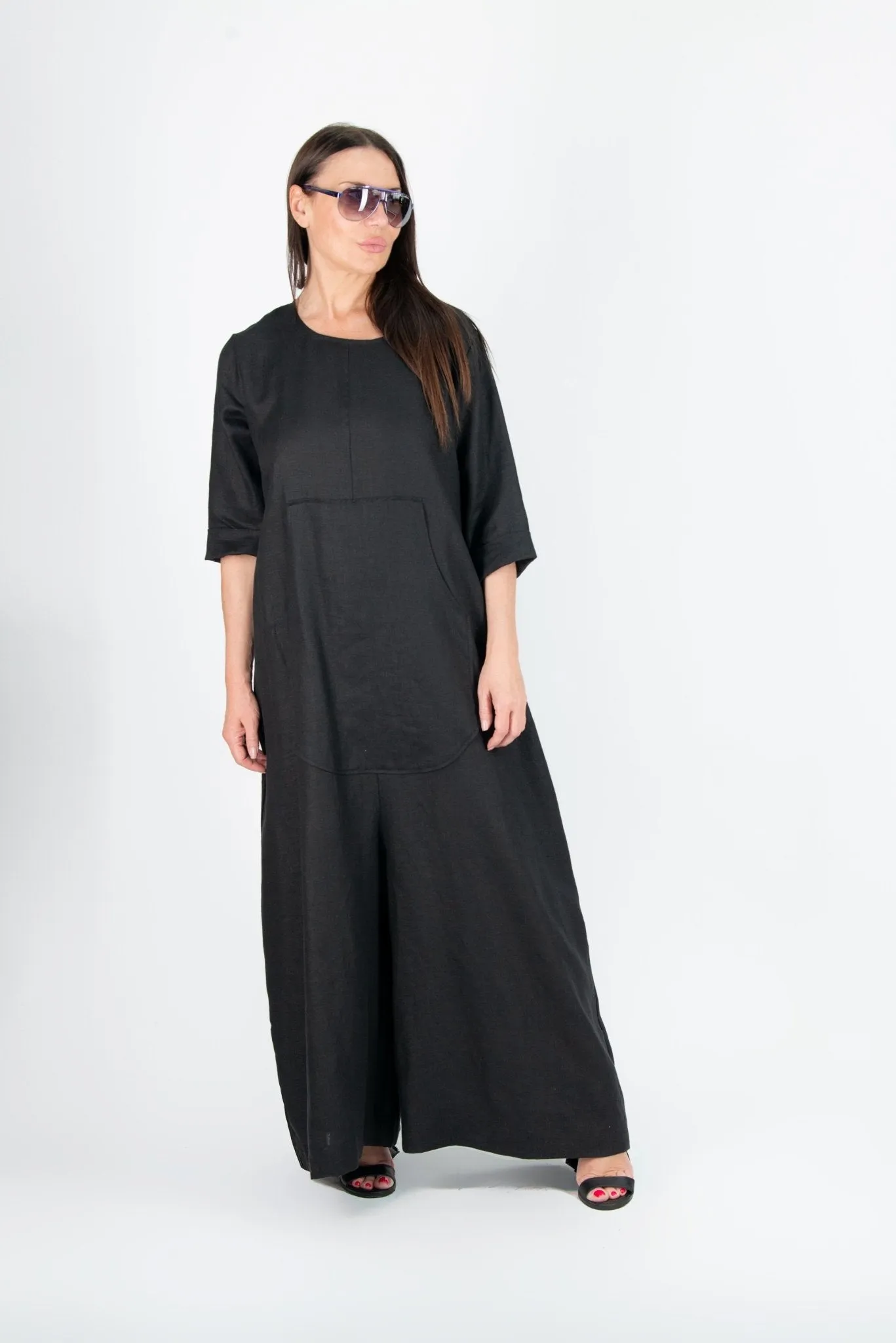 LISA Wide Linen Plus Size Jumpsuit