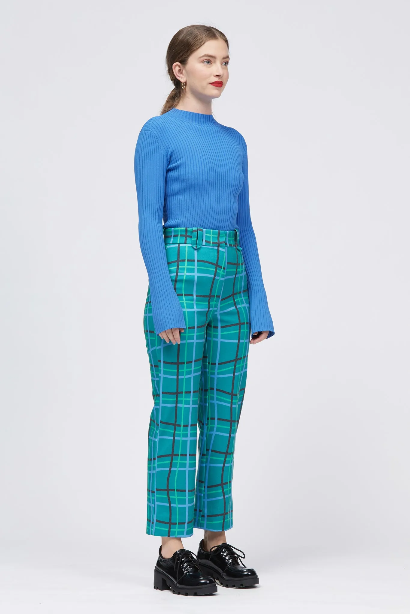 Liseburg Pant Green/Blue Warped Check Print