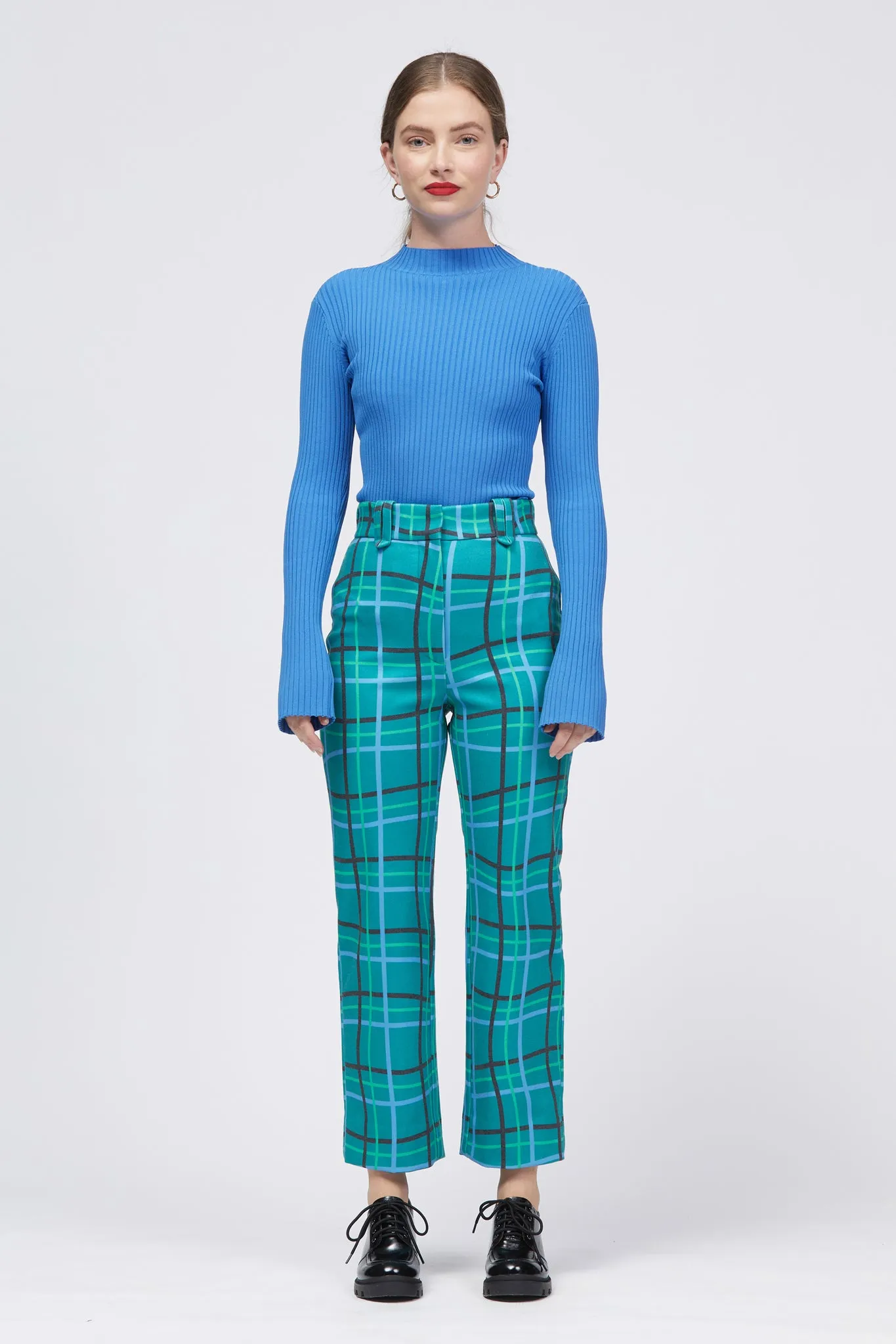 Liseburg Pant Green/Blue Warped Check Print