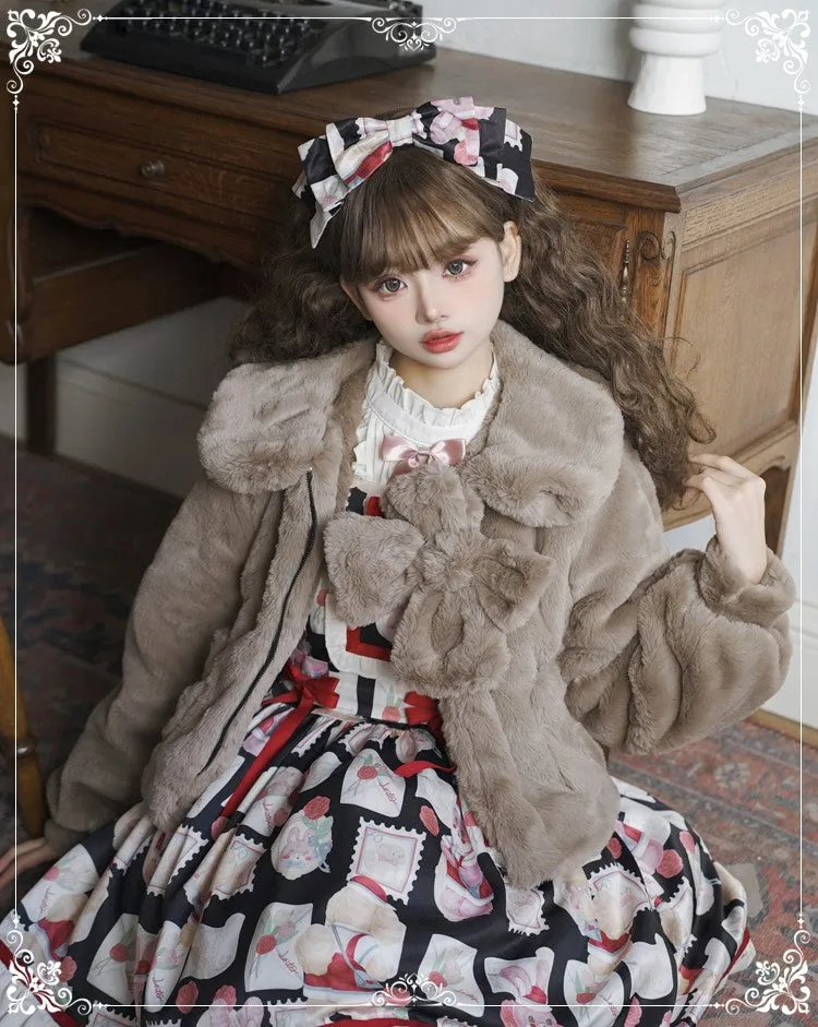 Lolita Yomi Doll Plush White Black Brown Winter Jacket Coat