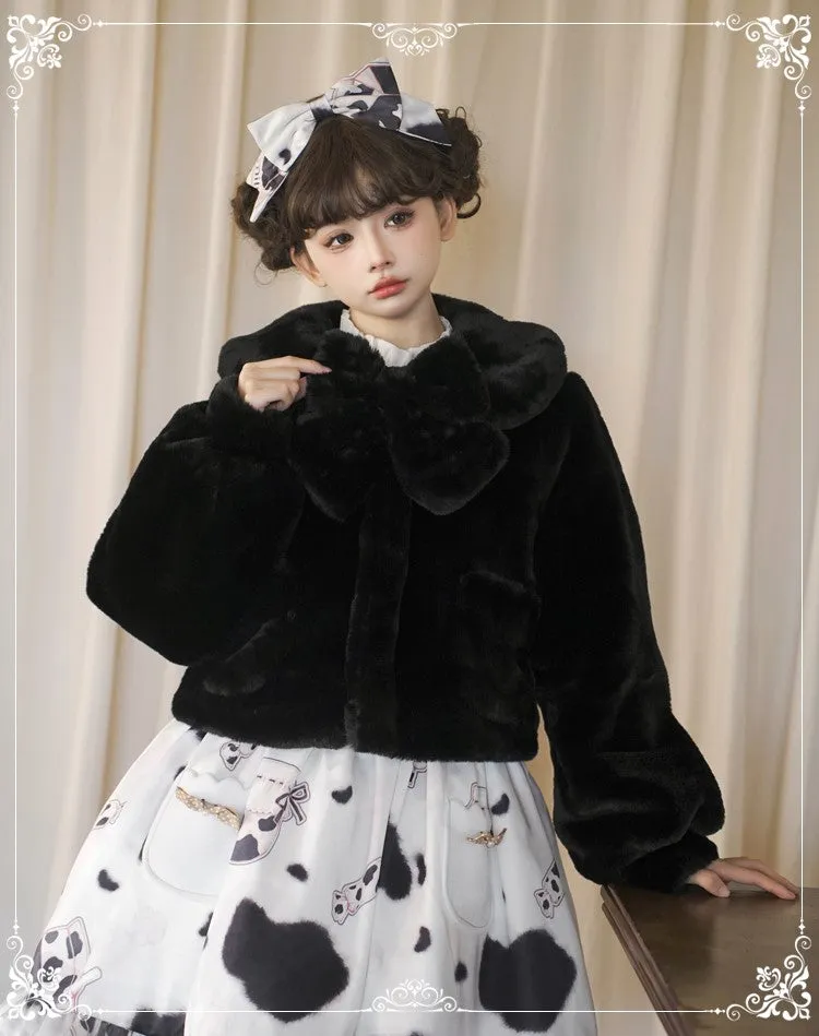 Lolita Yomi Doll Plush White Black Brown Winter Jacket Coat