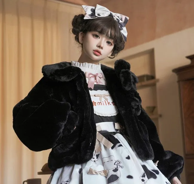 Lolita Yomi Doll Plush White Black Brown Winter Jacket Coat