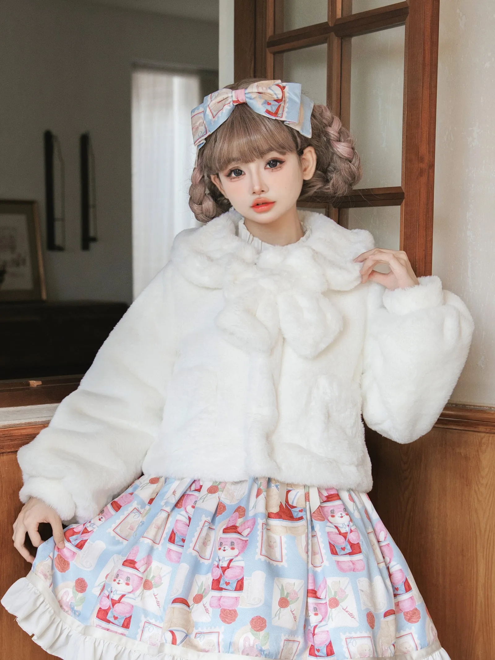 Lolita Yomi Doll Plush White Black Brown Winter Jacket Coat