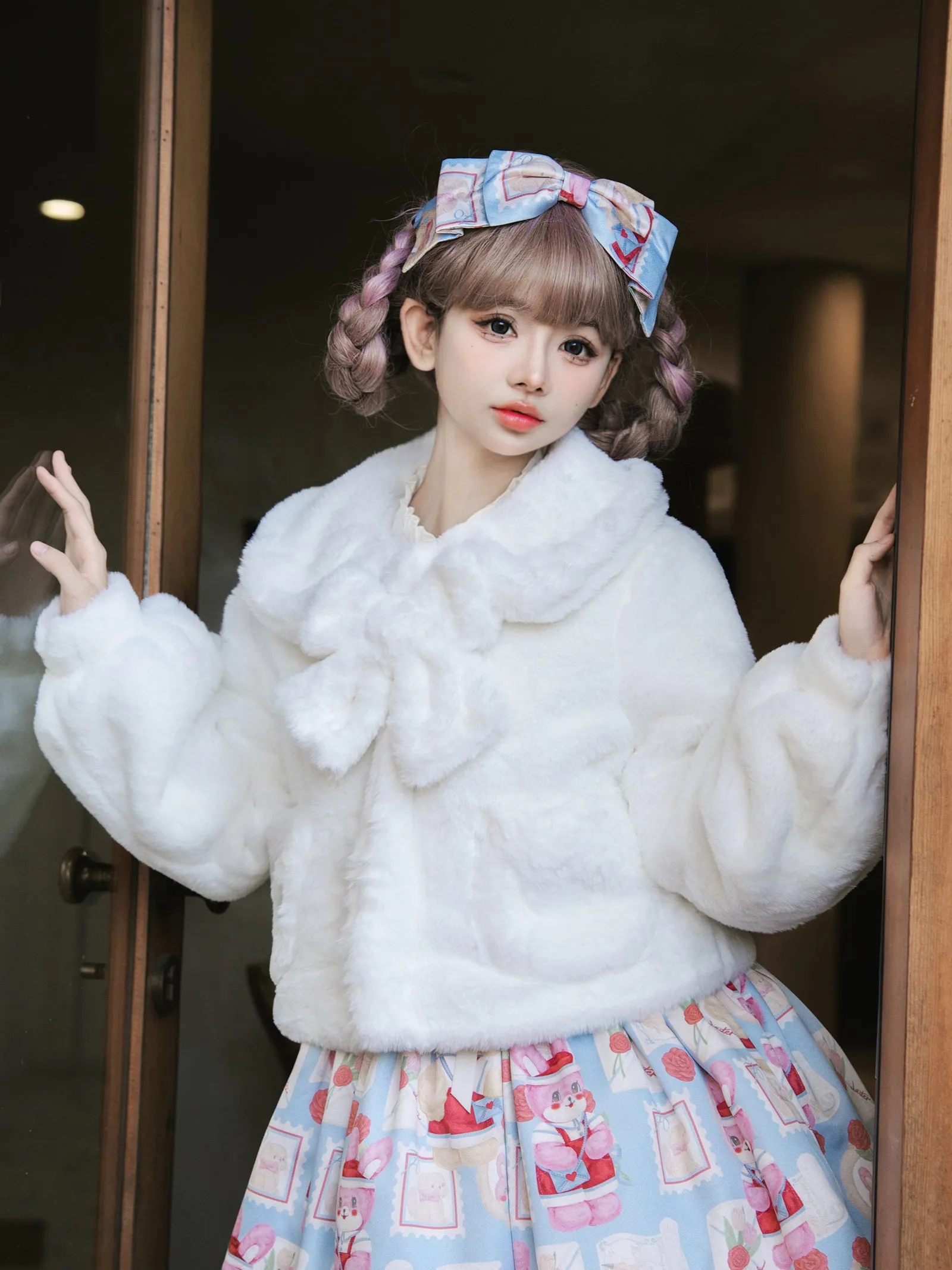 Lolita Yomi Doll Plush White Black Brown Winter Jacket Coat