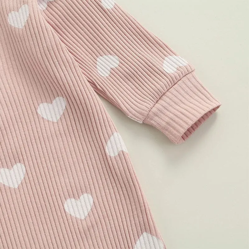 Long Sleeve Pink Hearts Baby Jumpsuit