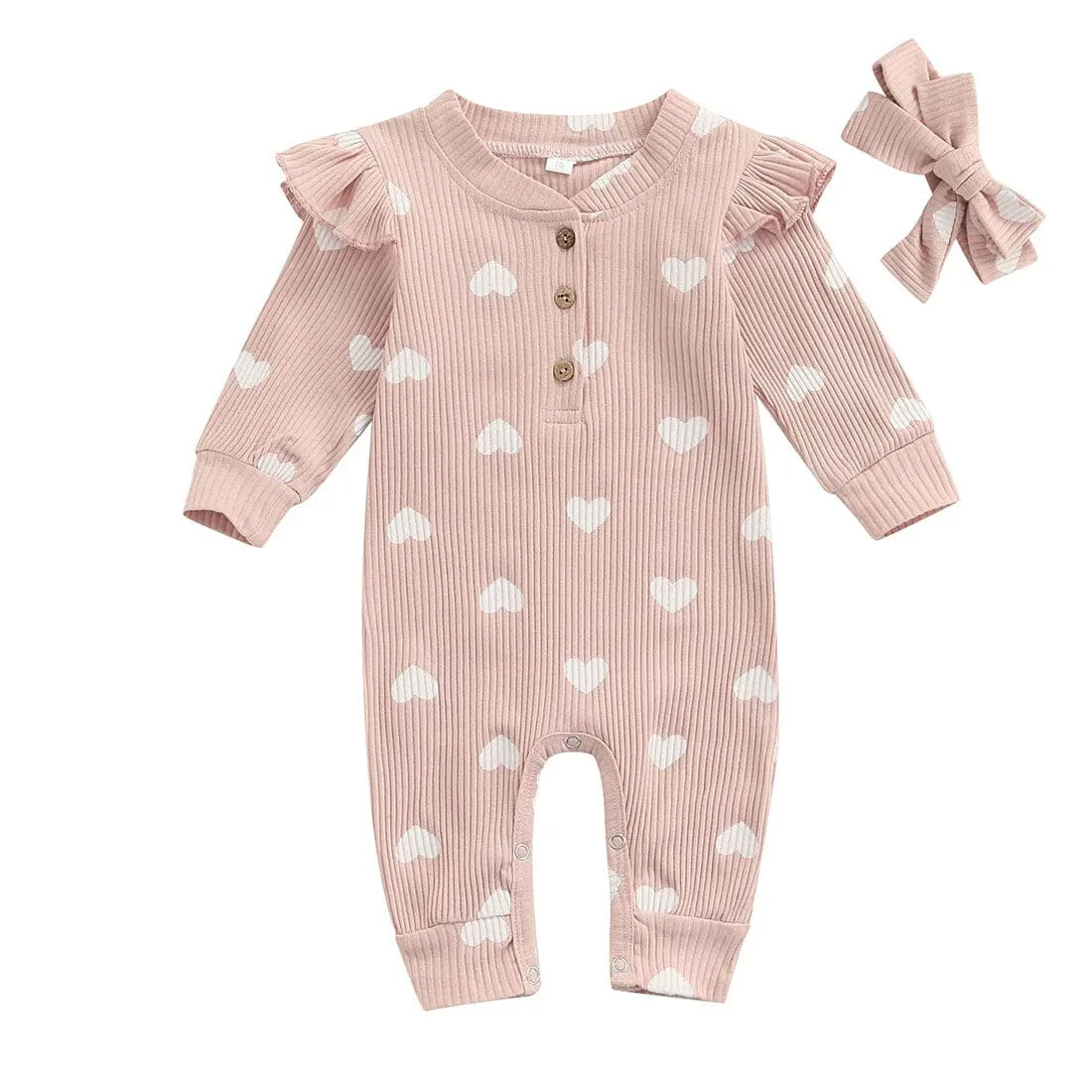 Long Sleeve Pink Hearts Baby Jumpsuit