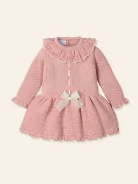 Mac Ilusion AW24 - Baby Girls Dusky Pink, Cream & Gold Knitted Dress 9468