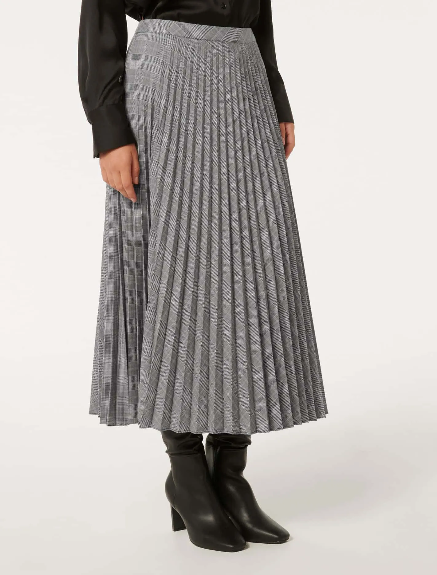 Mackenzie Pleated Check Midi Skirt