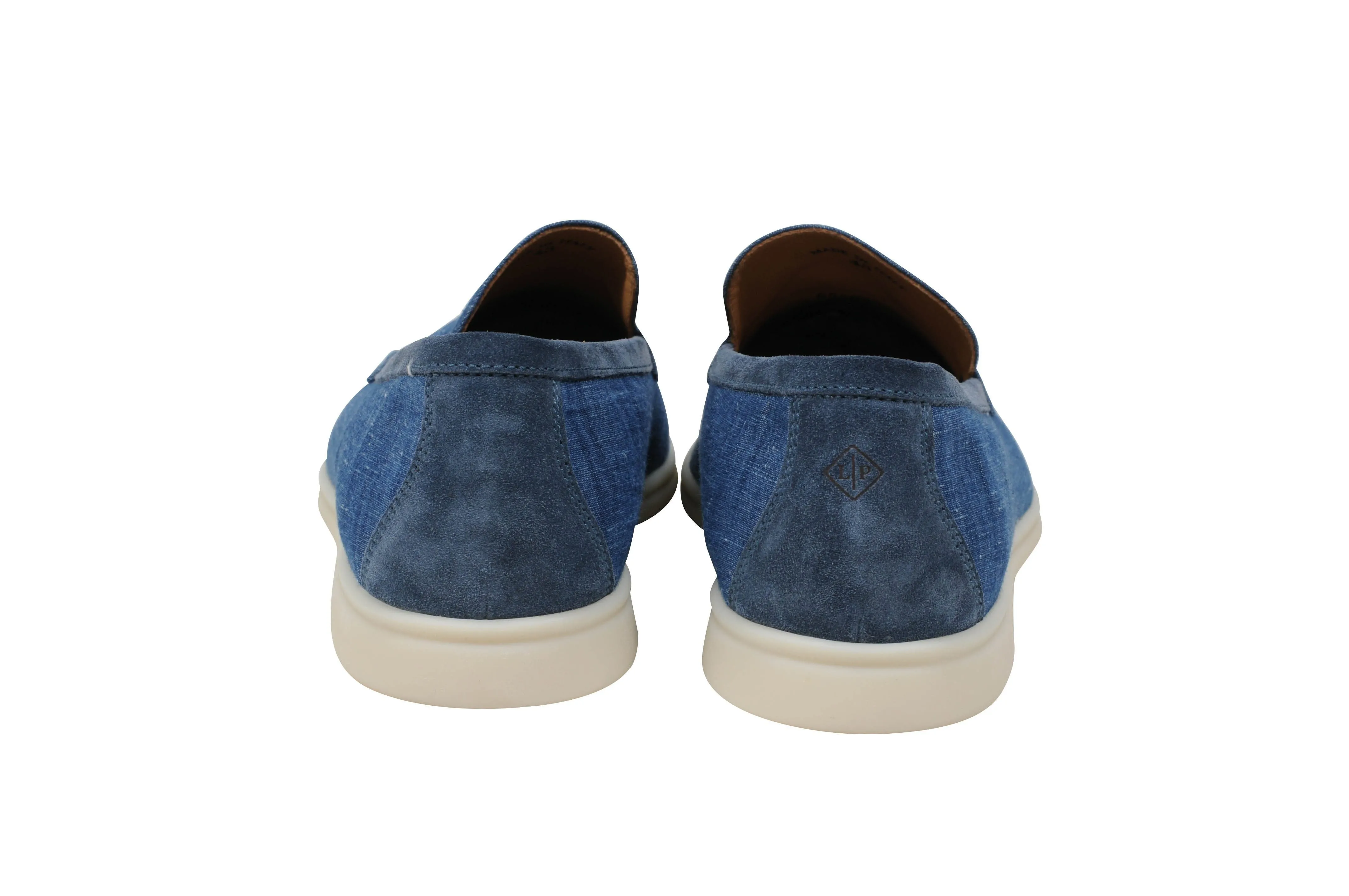 Mediterranean Blue Cotton Linen Summer Walk Moccasin Slip On