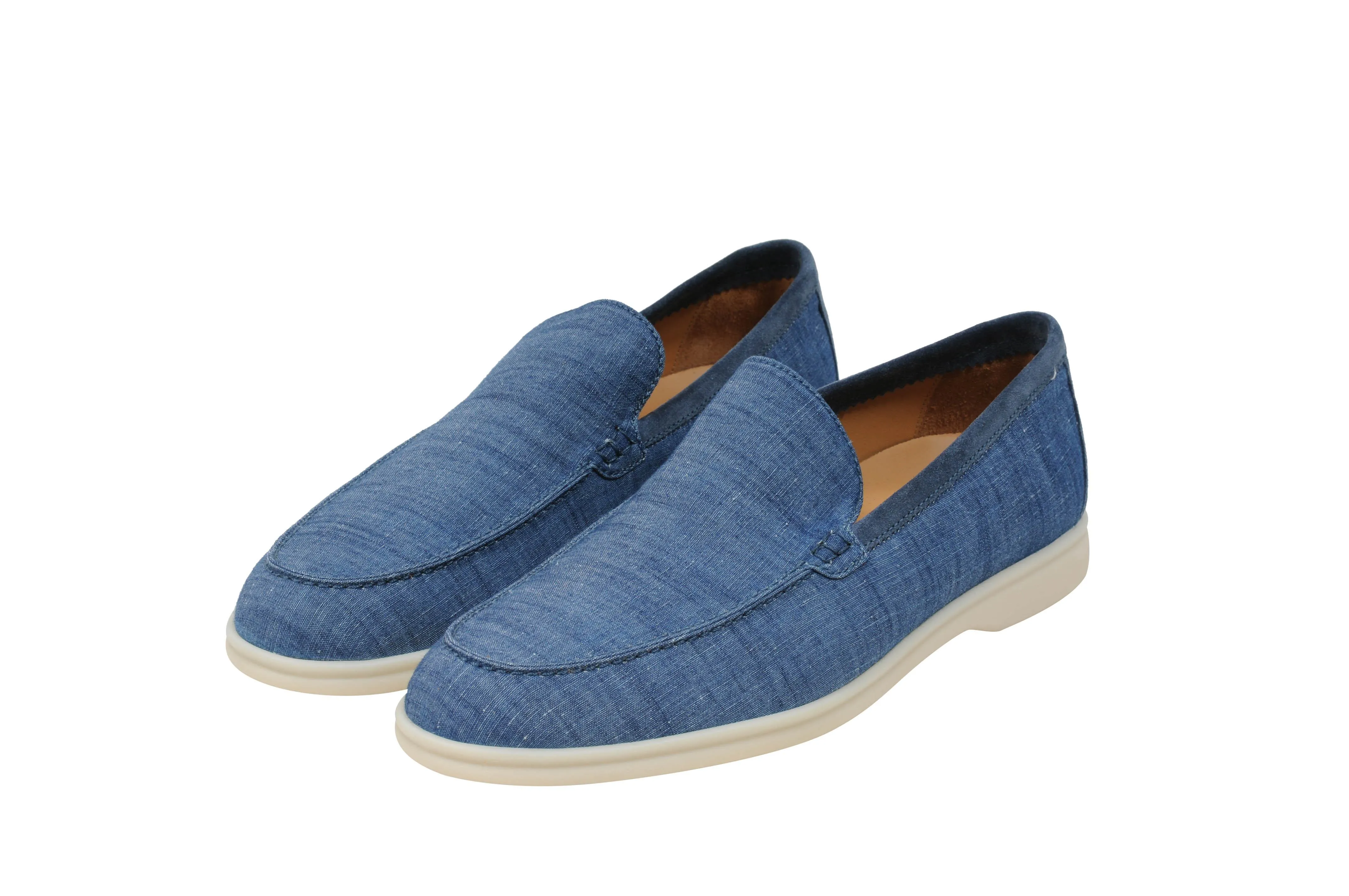 Mediterranean Blue Cotton Linen Summer Walk Moccasin Slip On