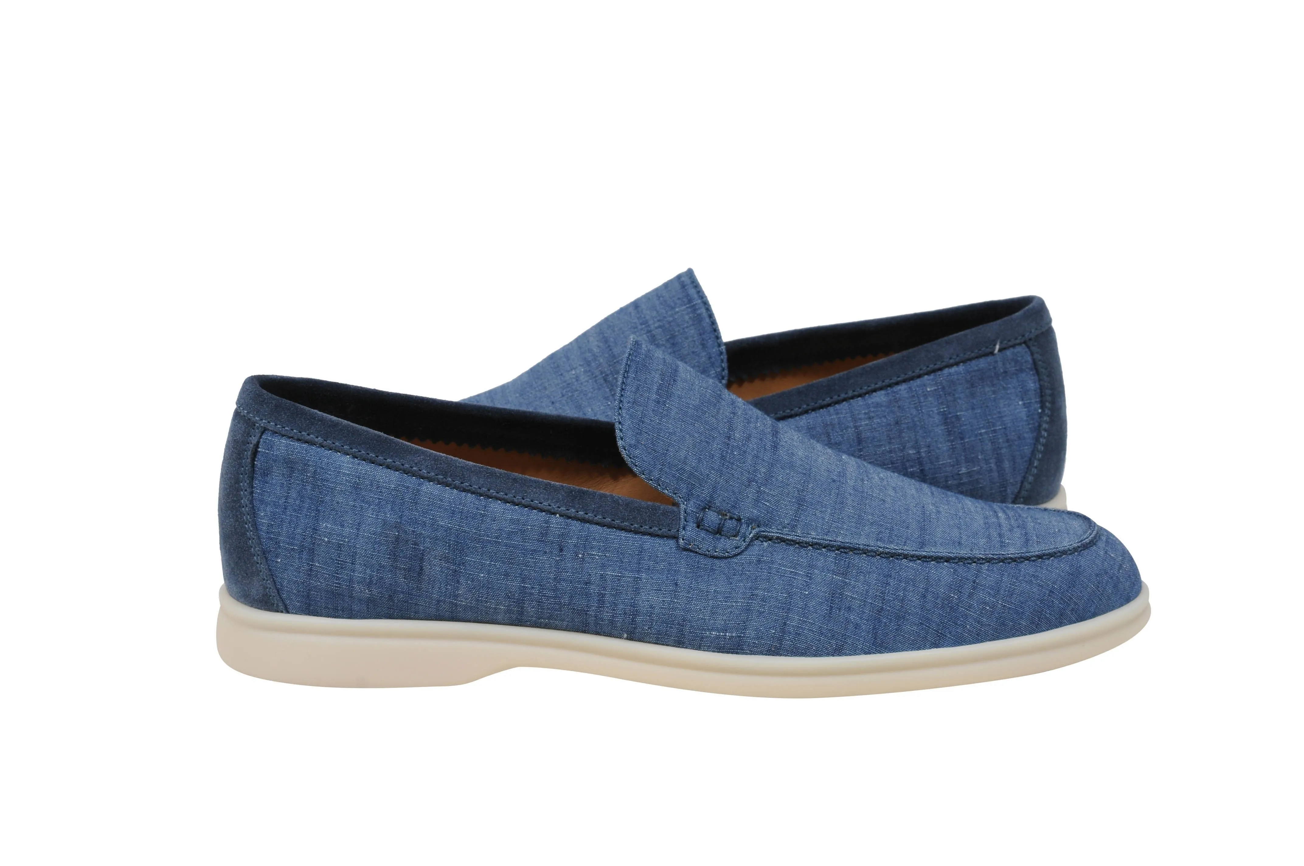 Mediterranean Blue Cotton Linen Summer Walk Moccasin Slip On