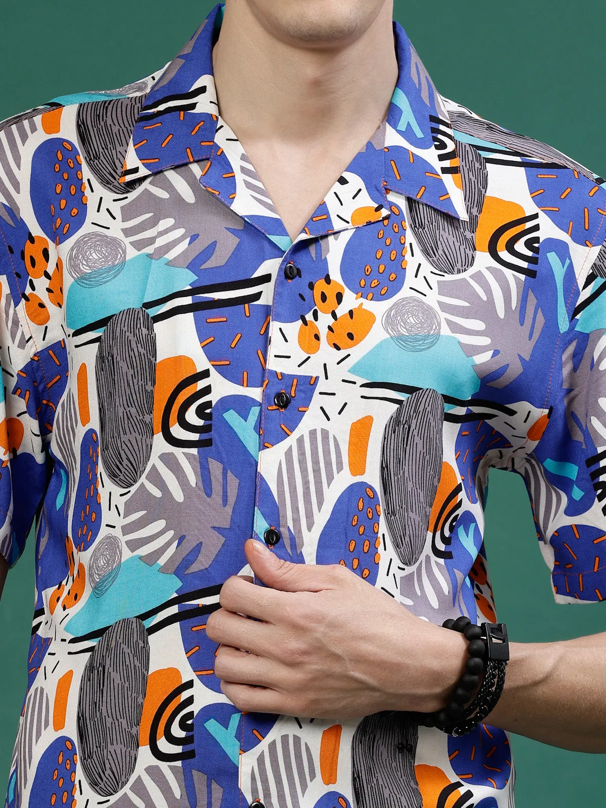 Men's All Over Tropical Print Slim Fit Rayon Co-ords