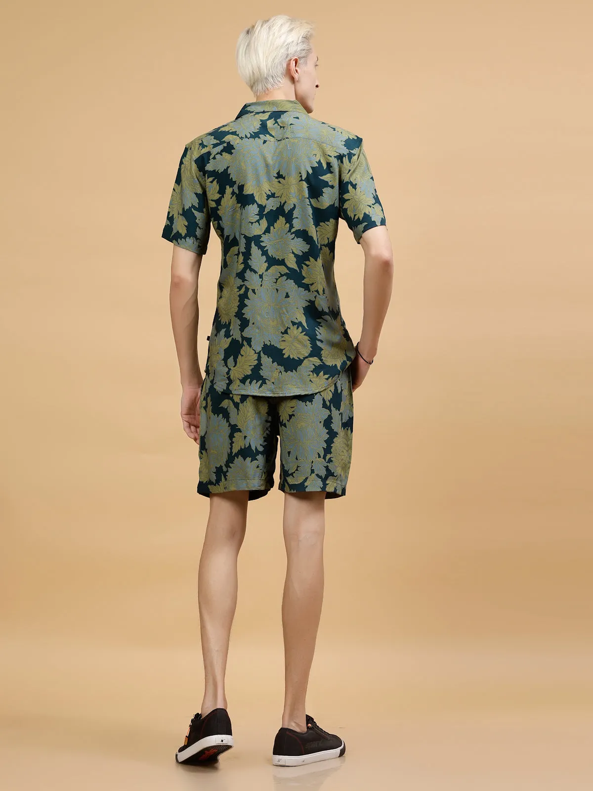 Men's Botanical Leaf Print Rayon Co-ords