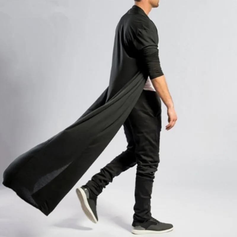 Mens Brief Long Pleated Draped Solid Color Cardigan Casual Long Robe