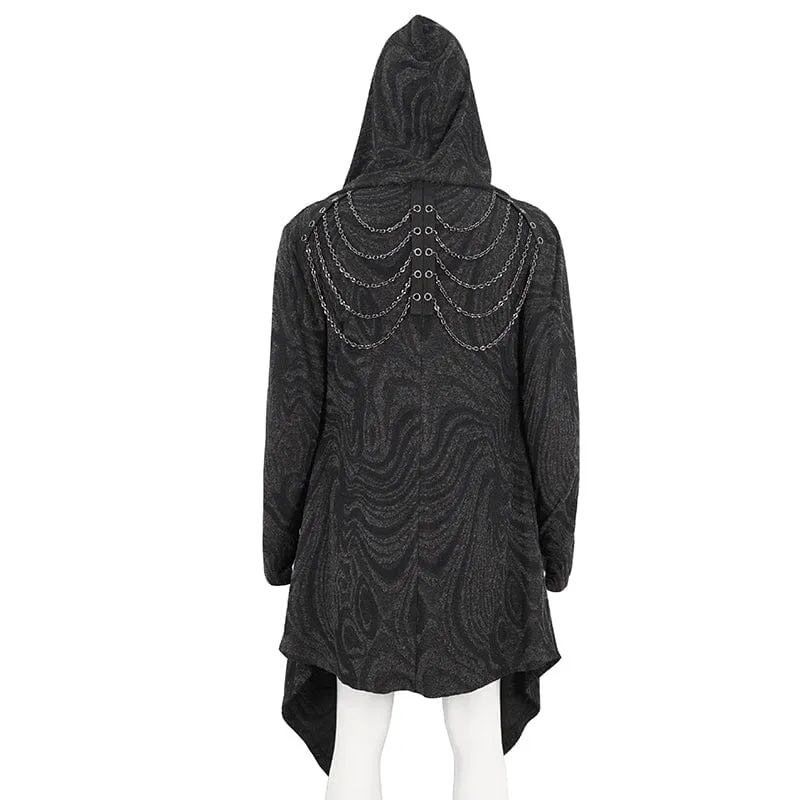 Men's Gothic Irregular Multi-chain Coat with Hood Black