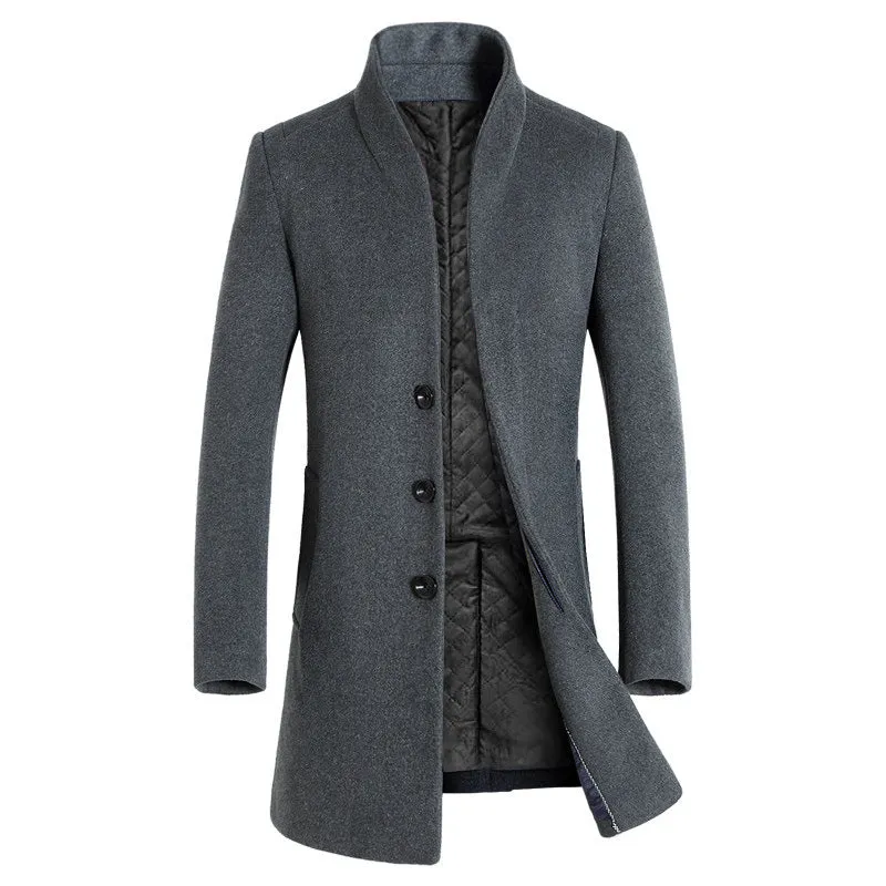 Men's mid-length woolen trench coat