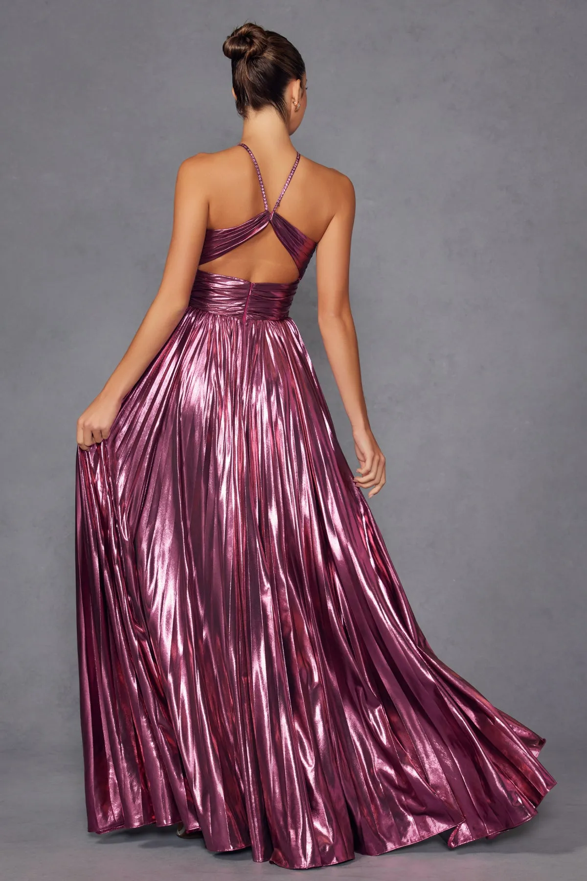 Metallic Long Halter A-line Dress by Juliet JT2503A