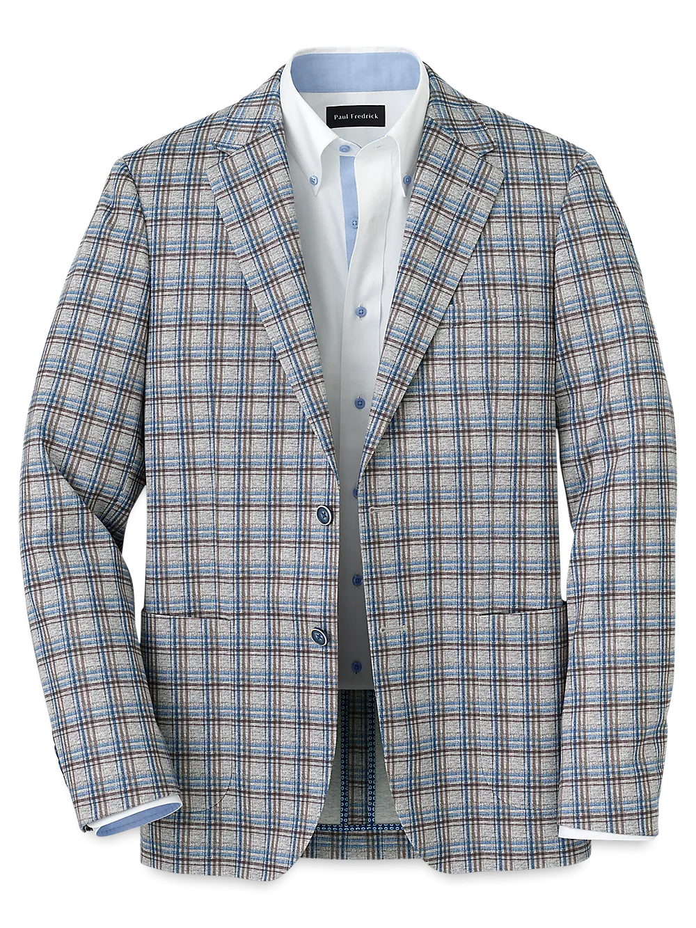 Microfiber Knit Stretch Plaid Notch Lapel Sport Coat - Multi