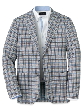 Microfiber Knit Stretch Plaid Notch Lapel Sport Coat - Multi