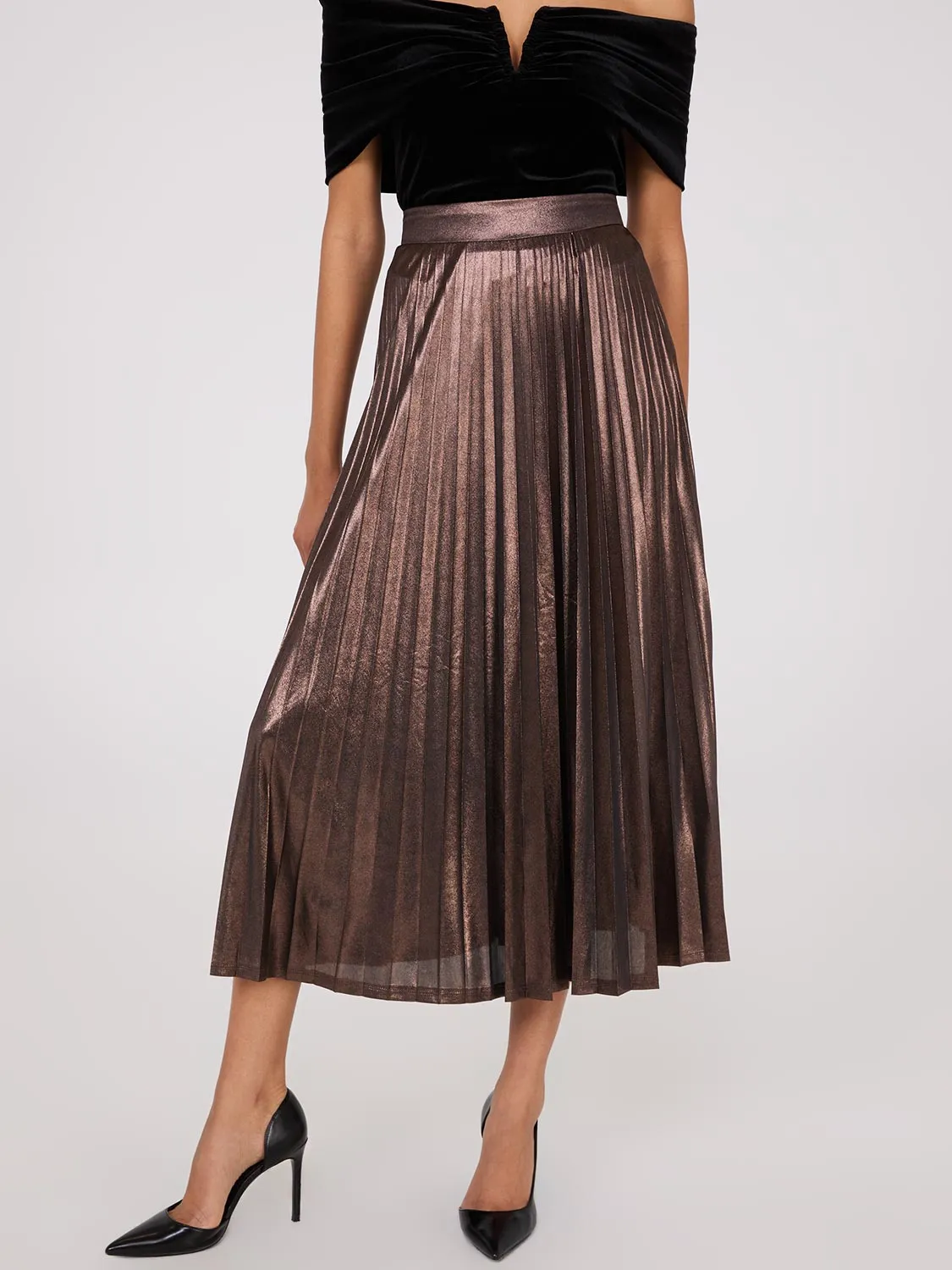 Midi Foil Pleated Skirt