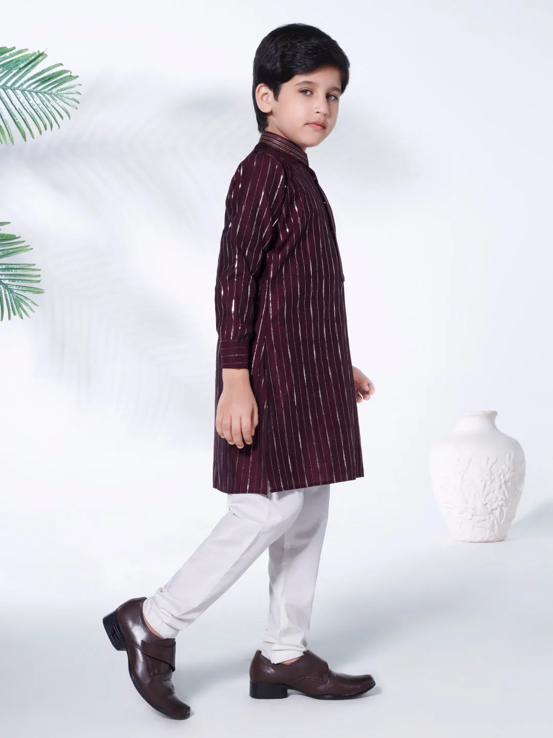 Mini Stitch foil printed kurta with contrast solid bottom- WINE