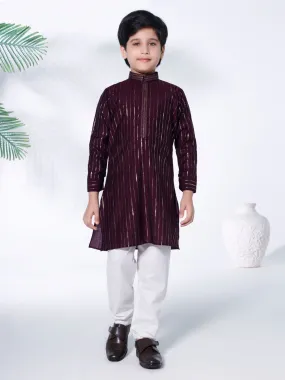 Mini Stitch foil printed kurta with contrast solid bottom- WINE