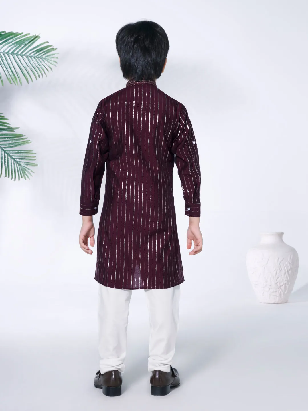 Mini Stitch foil printed kurta with contrast solid bottom- WINE