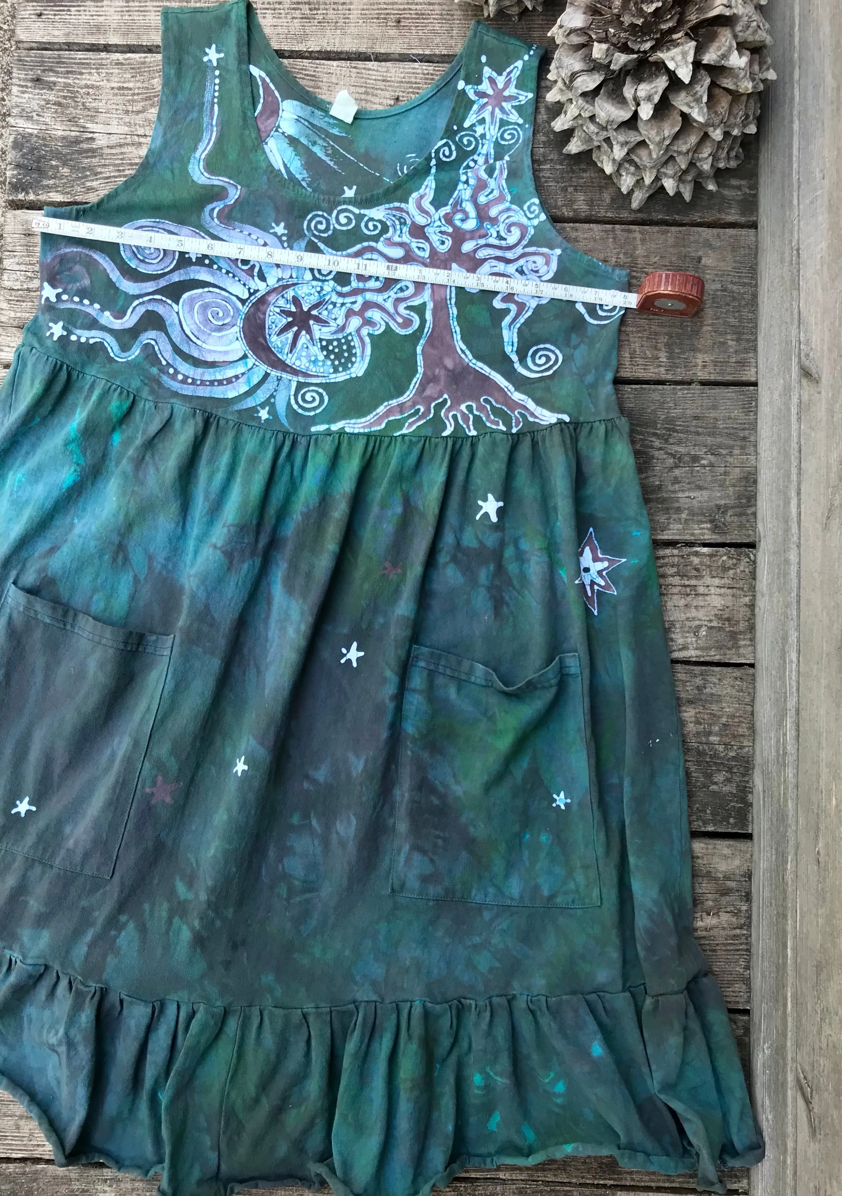 Mist in the Moss Green Forest - Farmer's Market Pocket Dress - Size XL