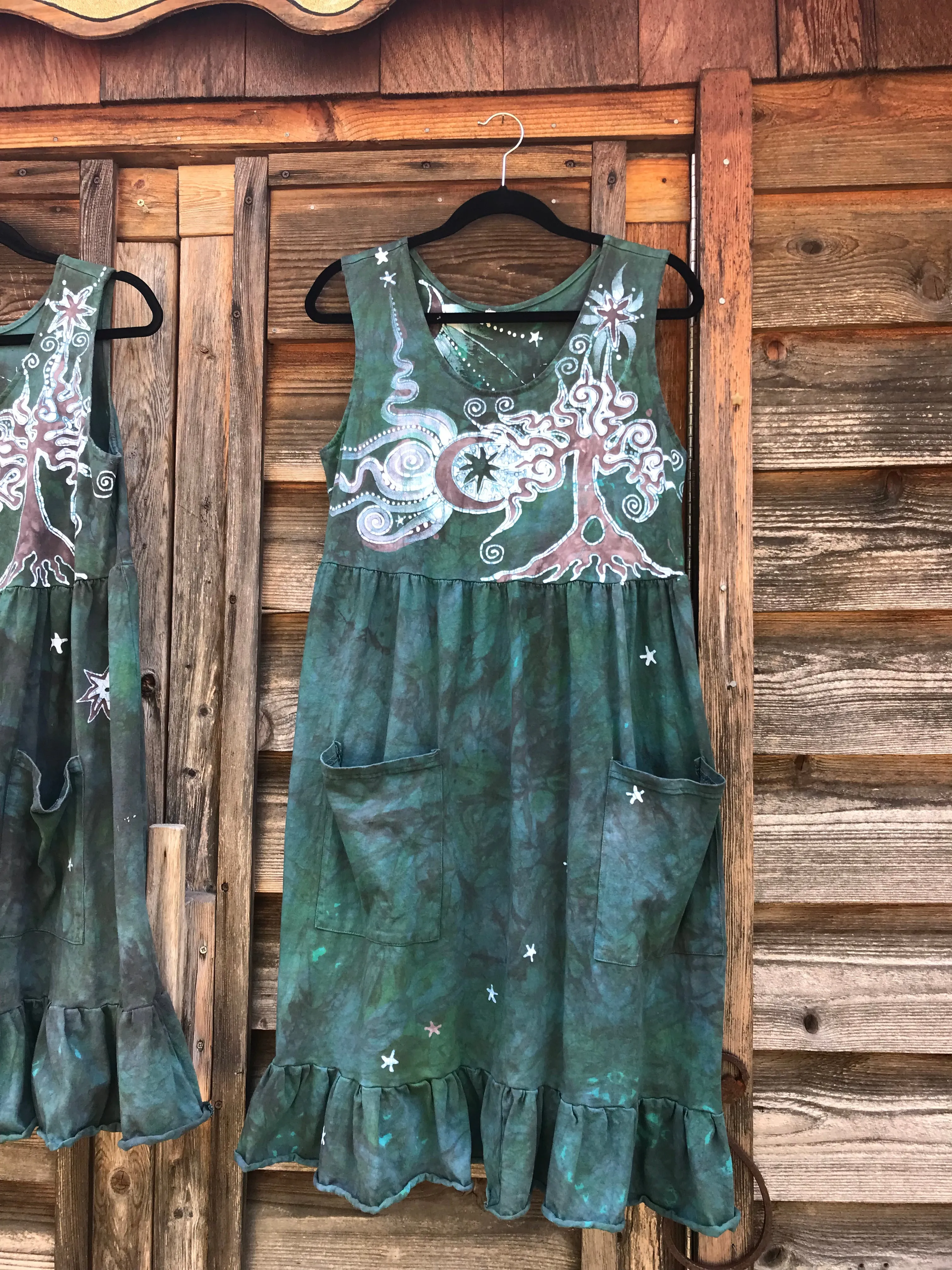 Mist in the Moss Green Forest - Farmer's Market Pocket Dress - Size XL