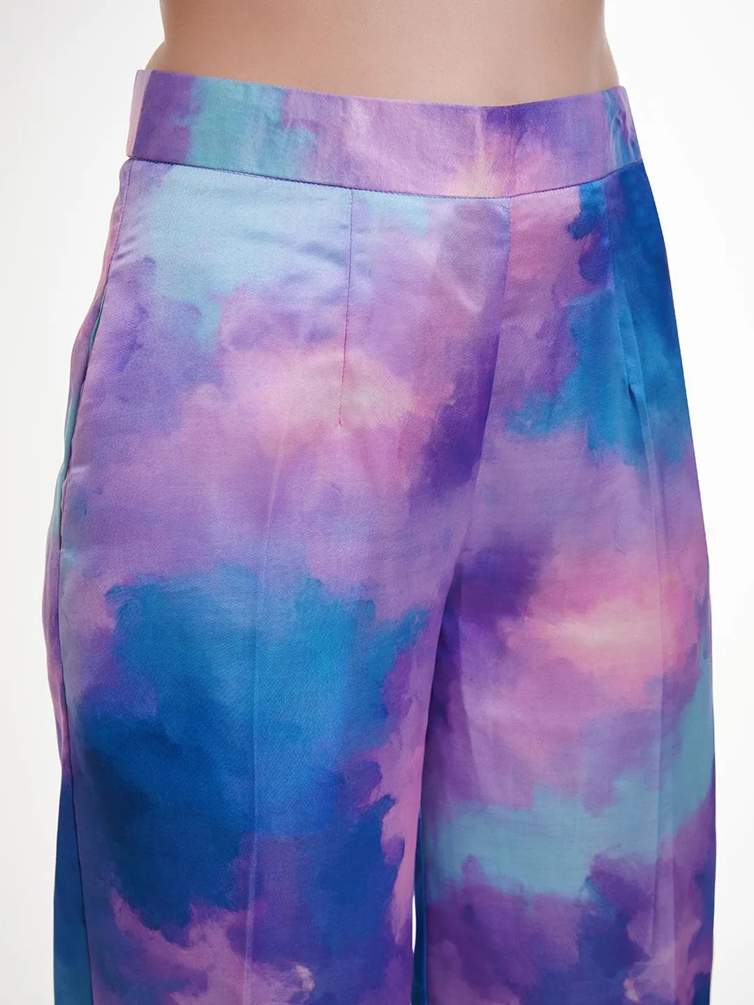 Multi color Modal Satin pleated top and pant style co-ord