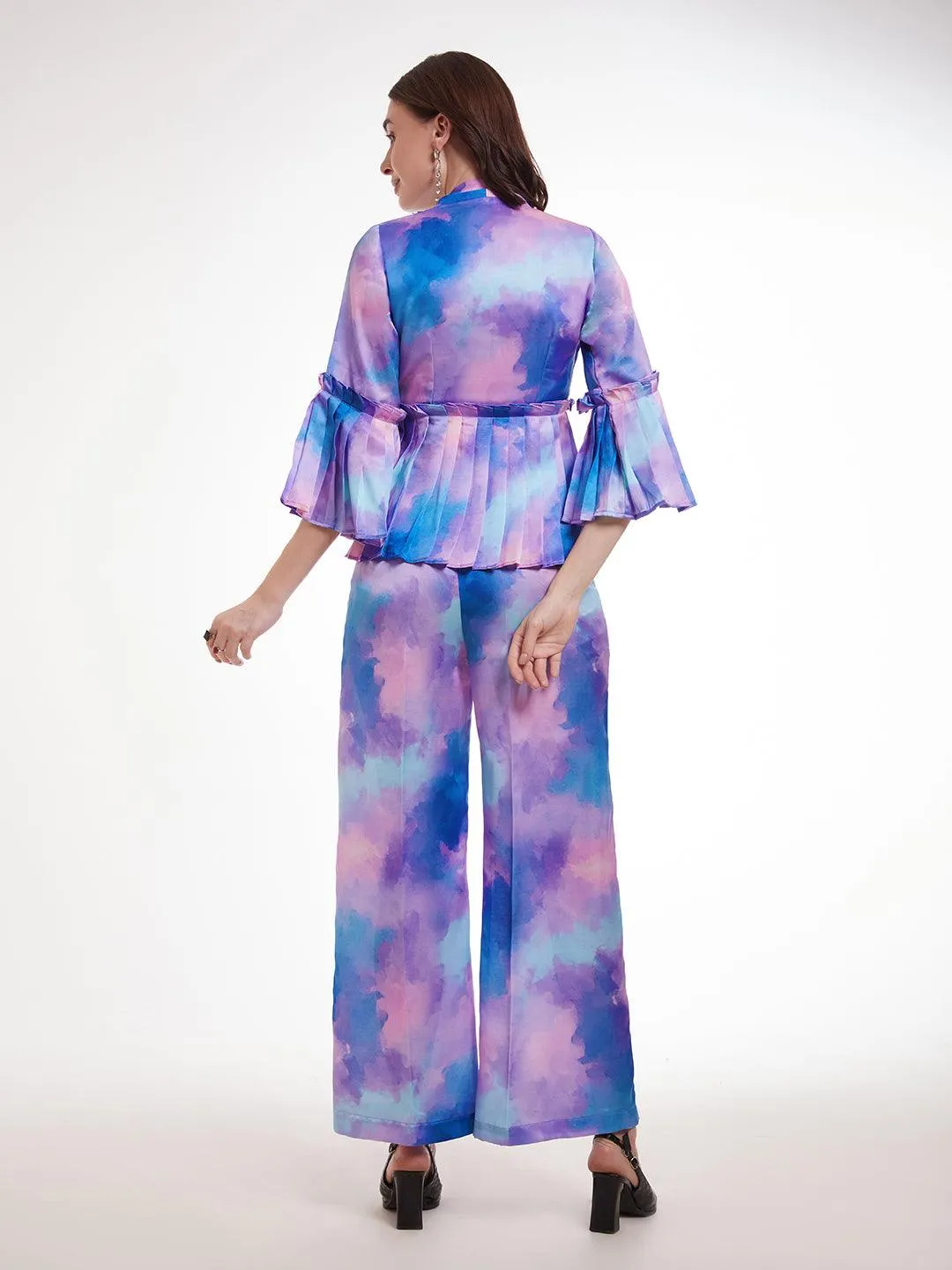 Multi color Modal Satin pleated top and pant style co-ord