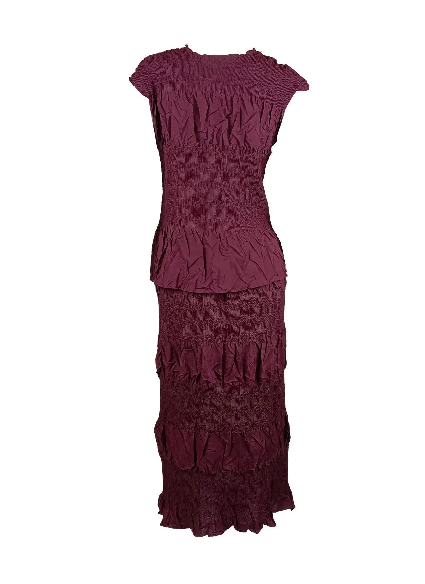 N240026 Sleeveless Pleated Top & Skirt Set *Maroon