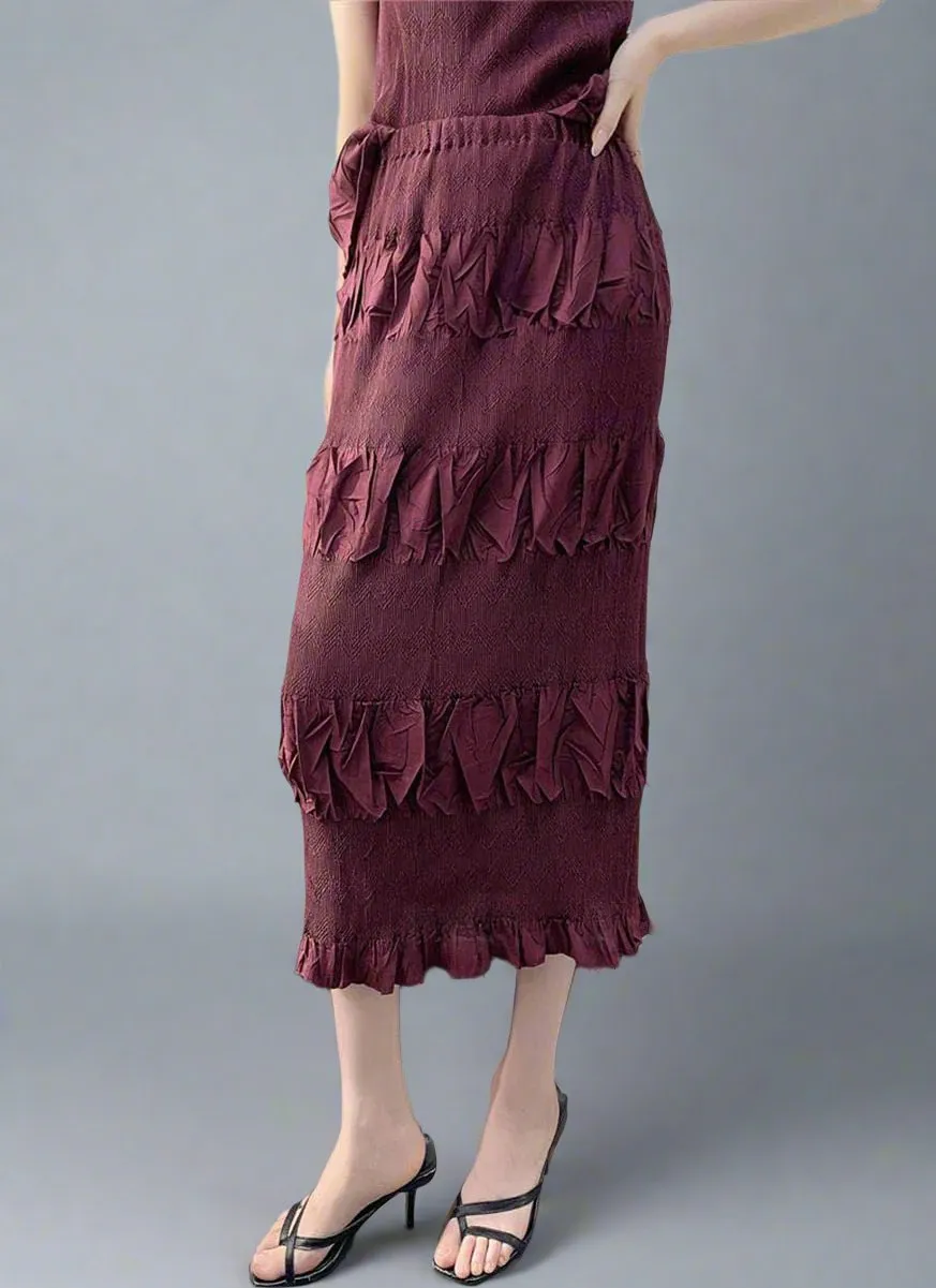 N240026 Sleeveless Pleated Top & Skirt Set *Maroon